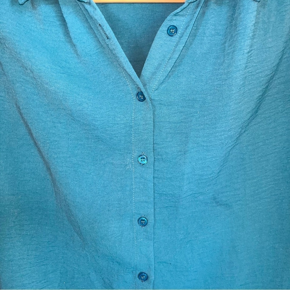 Jodifl Oversized Teal Blue Button Down - Picture 2 of 4